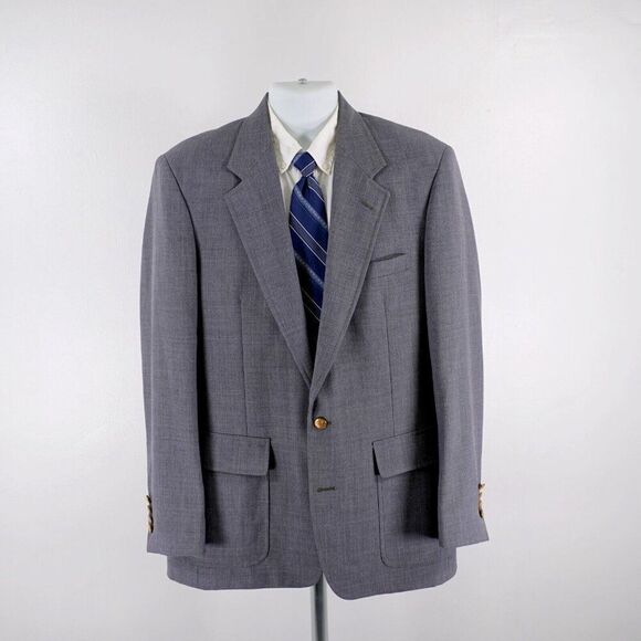 John Weitz Blue Gray Wool Blend 2 Gold Button Blazer 40L - Picture 6 of 13